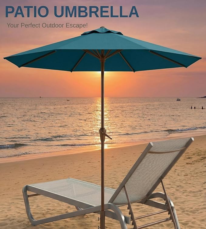 10FT Patio Umbrella, Outdoor Umbrella with Push Button Tilt and Crank, 8 Sturdy Ribs, UV Protection & Waterproof Market Umbrella for Pool, Backyard, Beach,Deck
