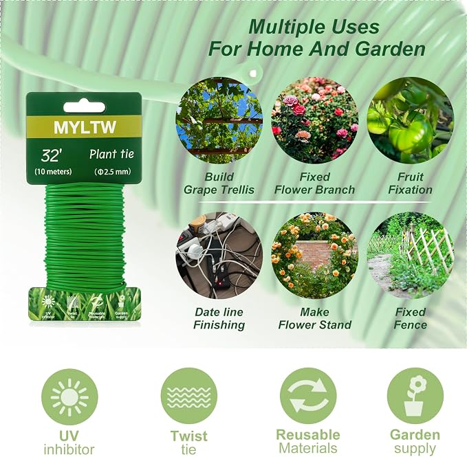 16FT Soft Plant Ties,Green Twist Garden Ties,Flexible Twist Ties for Climbing Plants House and Garden Plants Office Home Organizing(Diameter 5mm)