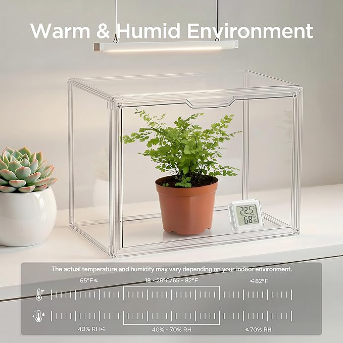 HBlife Mini Greenhouse for Indoor, Clear Stackable Green House with Magnetic Waterproof Door for Small Plants Nursery Germination and Display, Tabletop Portable Greenhouse, 14.1x8.6x10.6 Inch (2 Pack)