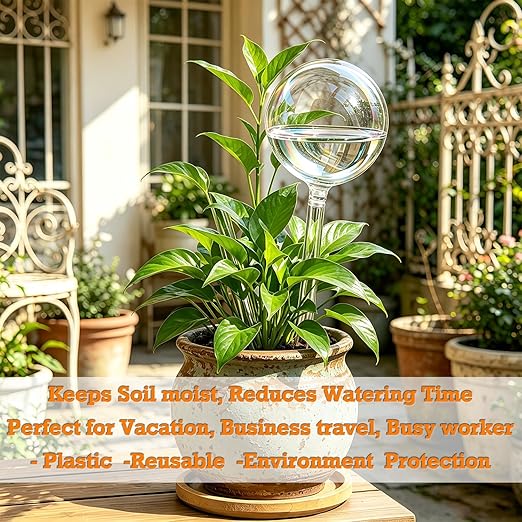 Plant Self Watering Device, Large Glass Plant Watering Globe, Self Watering Planter Insert for Indoor Outdoor Pot Plant, Home Garden Patio Hanging Plant Waterer, Auto Irrigation Dripper for Houseplant