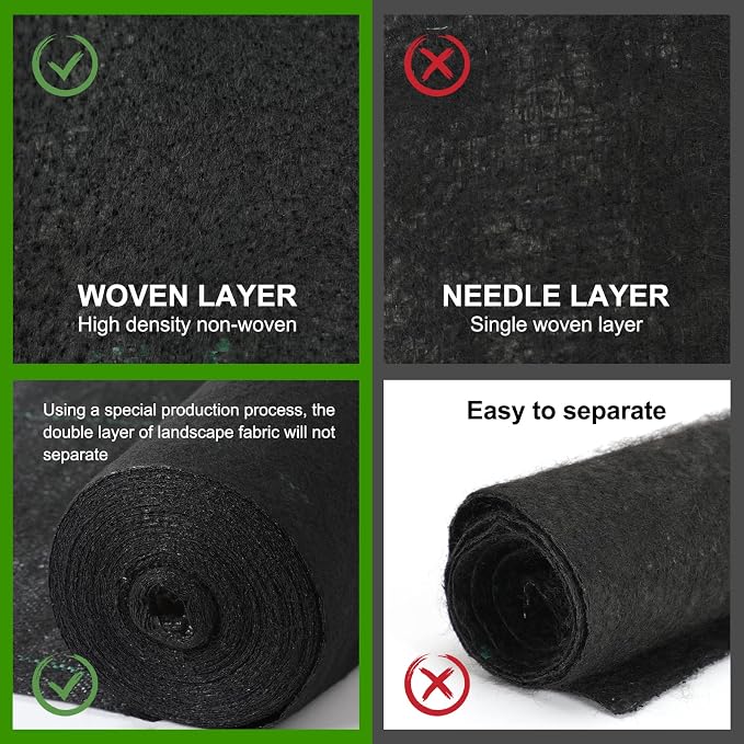 Jevrench 5oz Weed Barrier Landscape Fabric Heavy Duty, 3ft x 100ft Dual-Layer Premium Garden Landscaping Fabric, Ground Cover Weed Control Fabric Outdoor Weed Mat Garden Lawn Fabric