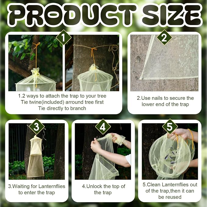 Qualirey 4 Pack Spotted Lanternfly Traps Lantern Fly Killer Mesh Tree Trap with Jute Rope and Nails Effective Way to Catch Lantern Flies and Nymphs (Yellow)