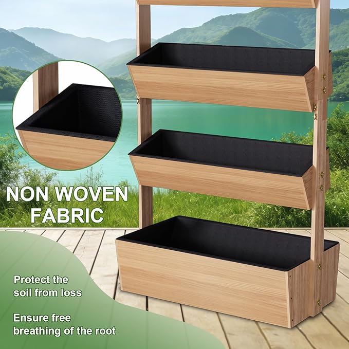 Baotree 4 Tiers Vertical Wooden Raised Garden Bed, Tiered Standing Garden Planters Outdoor, Garden Tower Wooden Planter Box for Planting Herbs Flowers Vegetables Indoor Outdoor Gardening