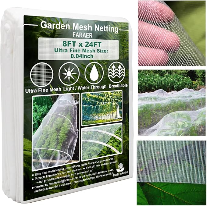 Ultra Fine Garden Mesh Netting, FARAER Plant Covers 8x24ft Garden Netting for Protect Vegetable Plants Fruits Flowers Crops Greenhouse Row Cover Protection Mesh Net Patio Screen Barrier Net (8x24ft)