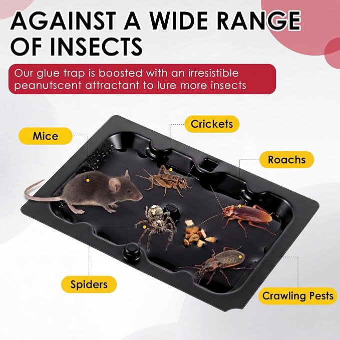 Qualirey Mouse Glue Traps 4.6x3.2 Inch, Pre-Baited Sticky Traps for Mice Rats Roaches Spiders, Heavy Duty Adhesive Glue Boards with Peanut Scent, No Touch Disposal, Indoor for Home(Black,48 Pack)