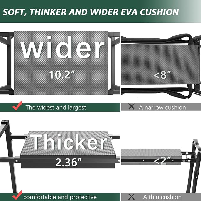 Garden Kneelers Seat, Stable and Save Anti-Tipping Design 10.2" Wider Garden Kneeler and Seat with Handle, Heavy Duty Gardening Stool for Seniors, Gardening Weeding Bench for Gardeners Parents - Black