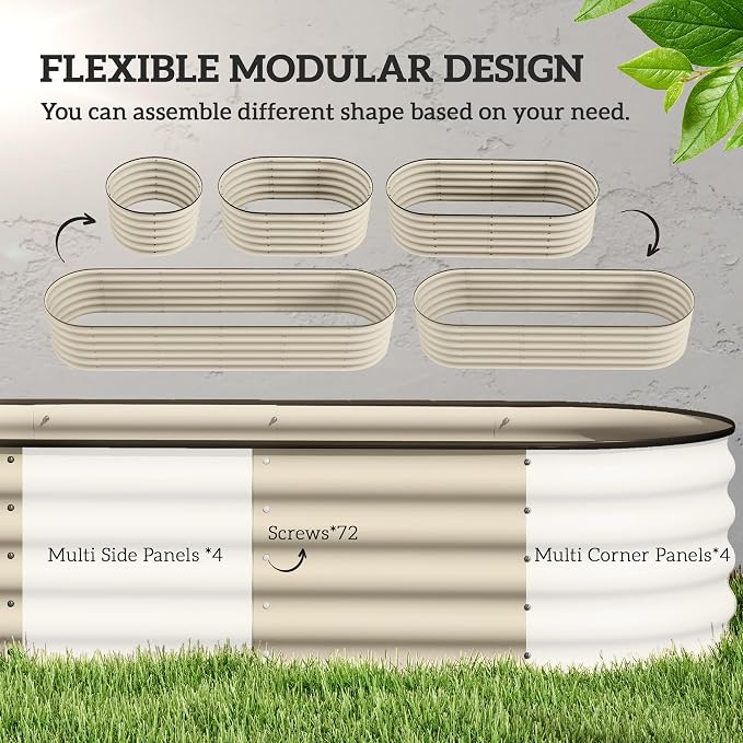 Outsunny 8' x 2' x 1.4' Galvanized Raised Garden Bed Kit, Outdoor Metal Elevated Planter Box with Safety Edging, Easy DIY Stock Tank for Growing Flowers, Herbs & Vegetables, Cream