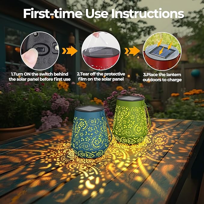 Solar Lanterns 4 Pack Outdoor Waterproof Solar Lights, Birthday Gifts for Women Garden Decor LED Hanging Solar Powered Decorative Lantern with Handle for Outside Patio Yard Table Fence