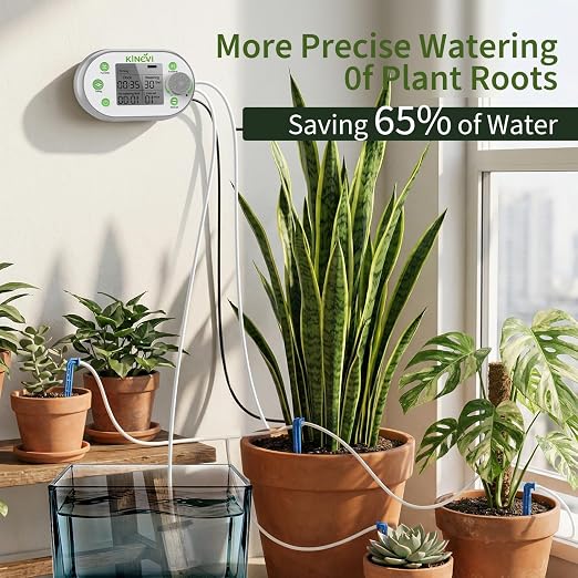 Automatic Plant Waterer, Plant Watering Device for 15 Pots, Indoor Plant Watering System, Auto Drip Irrigation Kit Programmable Water Timer with Smart Humidity Detection