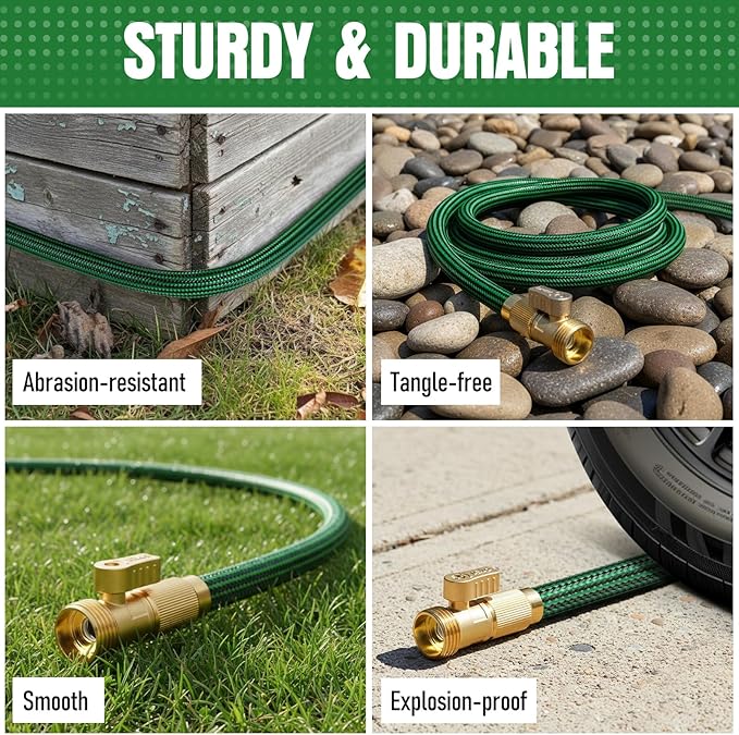 NON-EXPANDABLE Garden Hose 50 ft, Heavy Duty Flexible Water Hose, Kink Resistant Lightweight Hybrid Hose with Durable Fabric Skin, Leakproof Hose Male to Female Fittings