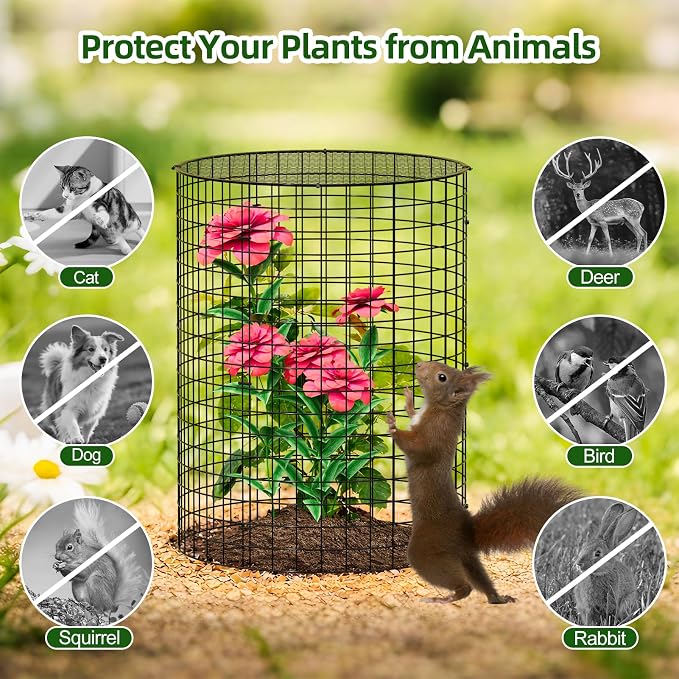 SPECILITE 10 Pack Plant Protector from Animals, 14"x16" Pre-Bent Wire Metal Mesh & Covers to Keep Rabbits, Squirrels, Chickens Out, Protects Vegetables, Flowers, Shrubs with Zip Ties, Stakes & Gloves