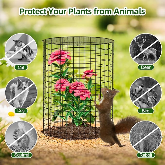 SPECILITE 10 Pack Plant Protector from Animals, 12"x16" Pre-Bent Wire Metal Mesh & Covers to Keep Rabbits, Squirrels, Chickens Out, Protects Vegetables, Flowers, Shrubs with Zip Ties, Stakes & Gloves