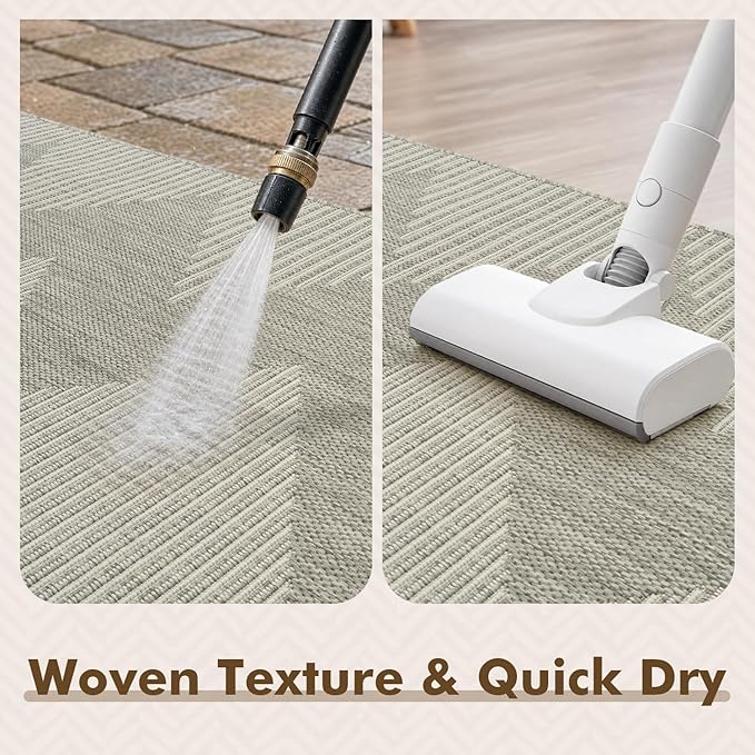 MontVoo-Outdoor Rug-Patio Rug 9x12 Polypropylene Indoor Outdoor Rugs Outdoor Carpet for Patio Deck Balcony Porch, Textured Weave, Durable for High Traffic, Fade-Resistant, Boho Geometric Silver Grey