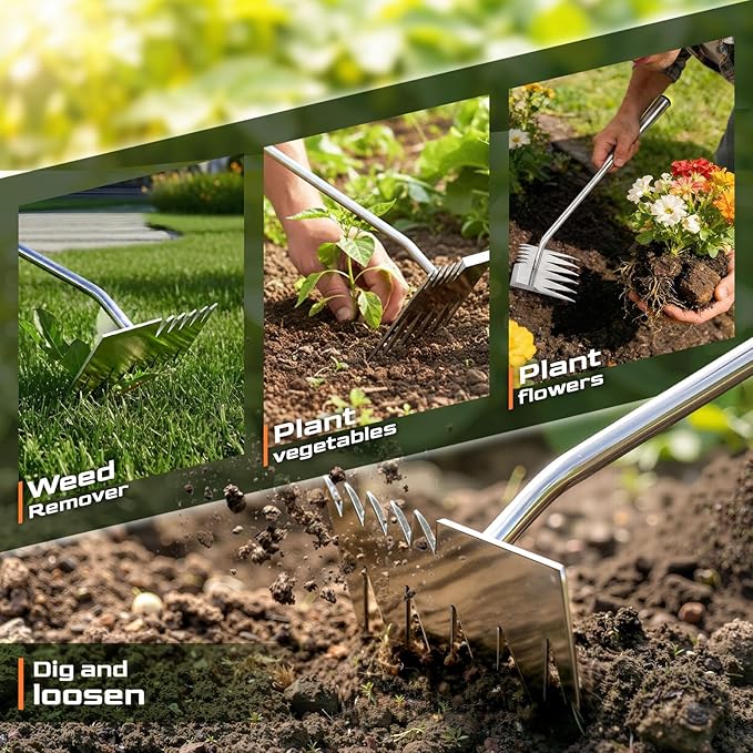 LOOHOI Garden Hand Weeder Tool, Heavy-Duty Stainless Steel Weeding Tool for Deep Root Removal, Portable Garden Weed Removal Tool for Lawn, Flower Beds & Yard