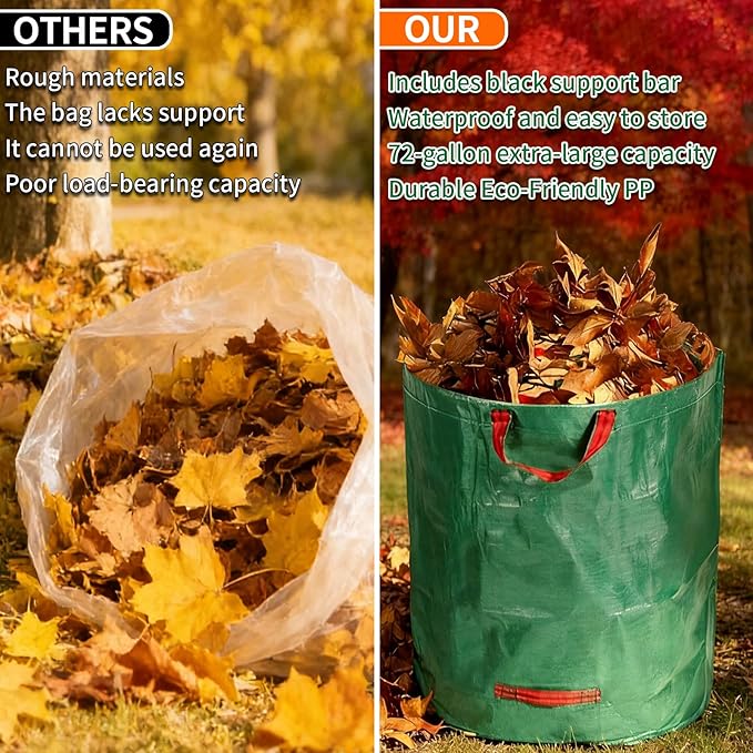 3 Pack 53-Gallon Yard Waste Bags with Gardening Gloves, Heavy Duty Reusable Lawn Leaf Bags with Reinforced Handles, Collapsible Garden Bags for Leaves, Debris and Outdoor Clean Up