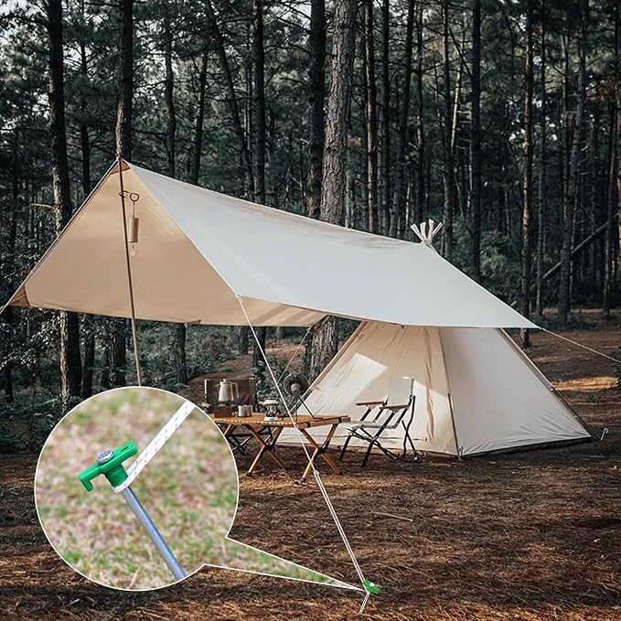 Tent Stakes Heavy Duty Camping Stakes,AVOFOREST 9.8inch Non-Rust Metal Tent Pegs Ground Stakes Tent Spikes Camping,Garden,Hiking Green(Green 12+2pcs, 10 in)