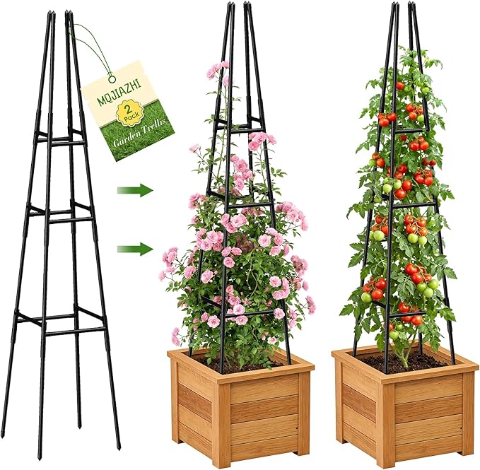 Garden Obelisk Trellis for Climbing Plants Outdoor, 63 Inch Height Adjustable Gardening Trellis, Steel Plastic Coated Plant Support for Indoor & Outdoor Multiple Climbing Plants(2PCS)