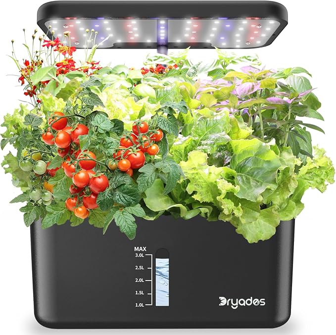 Hydroponics Growing System - 10-Pod, 24W LED & Quiet Pump for Herbs, Veggies | Indoor Herb Garden, Full-Spectrum LED Grow Lights, Plant Germination Kit, Gift for Gardening Lovers