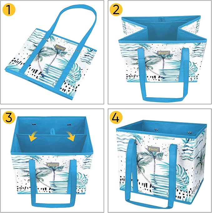 BALEINE 3Pk Reusable Grocery Bags, Foldable Shopping Bags for Groceries with Reinforced Bottom & Handles (Island Breeze)