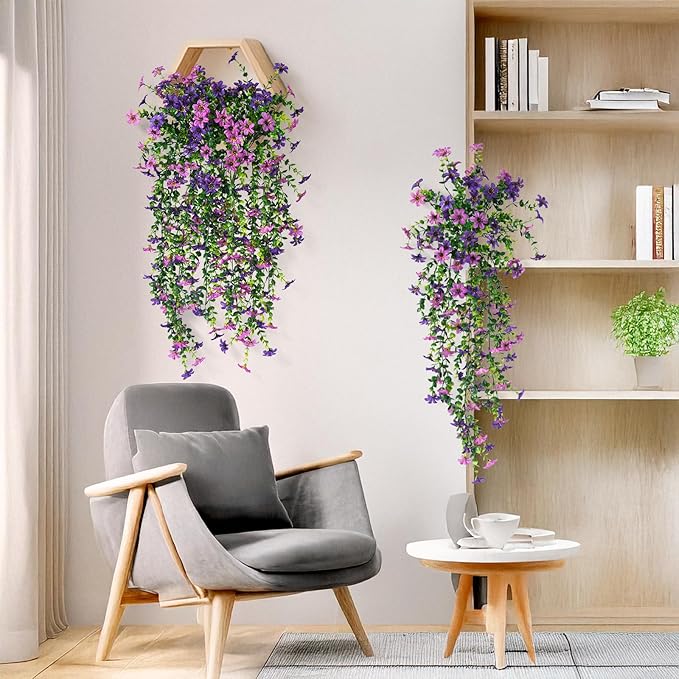 INQCMY Artificial Fake Hanging Flowers Plants for Outdoor Summer Decoration,2 PCS Faux Silk Daisy with Eucalyptus Leaves,UV Resistant Look Real for Outside Home Planter Porch Patio Balcony Yard Decor