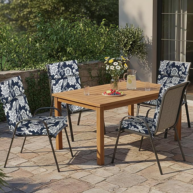 DYTXIII Outdoor High Back Chair Cushions Set of 2, 44"x22" Water Repellent Patio Seat Cushions with Elastic Sponge, All Weather Chair Pads for Rocking, Dining Chairs, Patio Furniture - Vines Navy