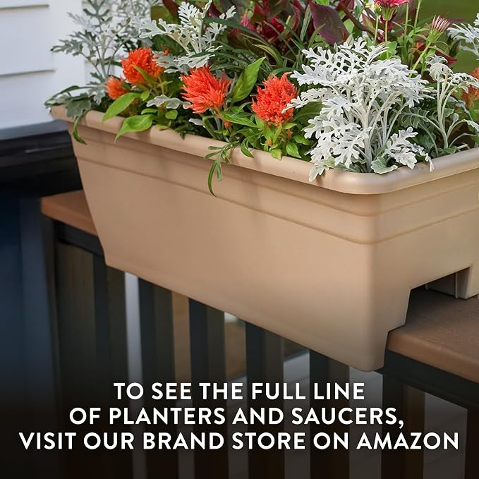 The HC Companies 24 Inch Deck Rail Planter Box with Drainage Plug, Lightweight UV-Resistant Plastic Outdoor Planters for Wood Deck Rail, Flower Box for Garden, Patio, Balcony, and Fence, Clay