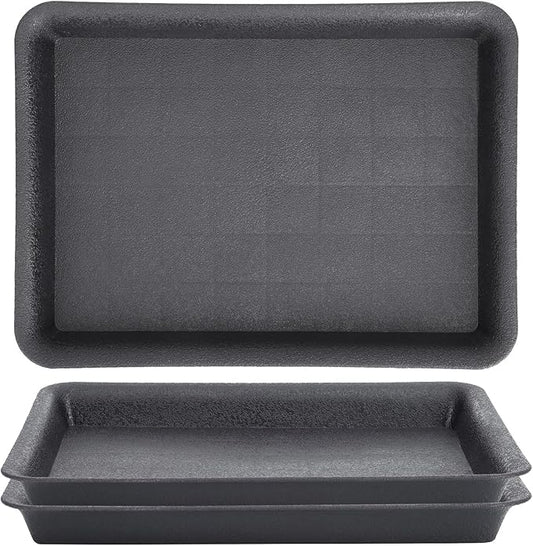 GREANER 3 Packs Plant Tray, 11 Inch Black Seed Starter Tray Rectangular, Heavy Sturdy Plant Saucer for Outdoors and Indoors Use