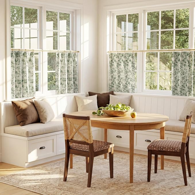 StangH Sage Green Kitchen Curtains 36 Inches, Shabby Chic Peony Floral Pinch Pleated Cafe Drapes, Light Filtering Small Window Tiers for Cottagecore Home Decor, W26xL36, 2 Panels