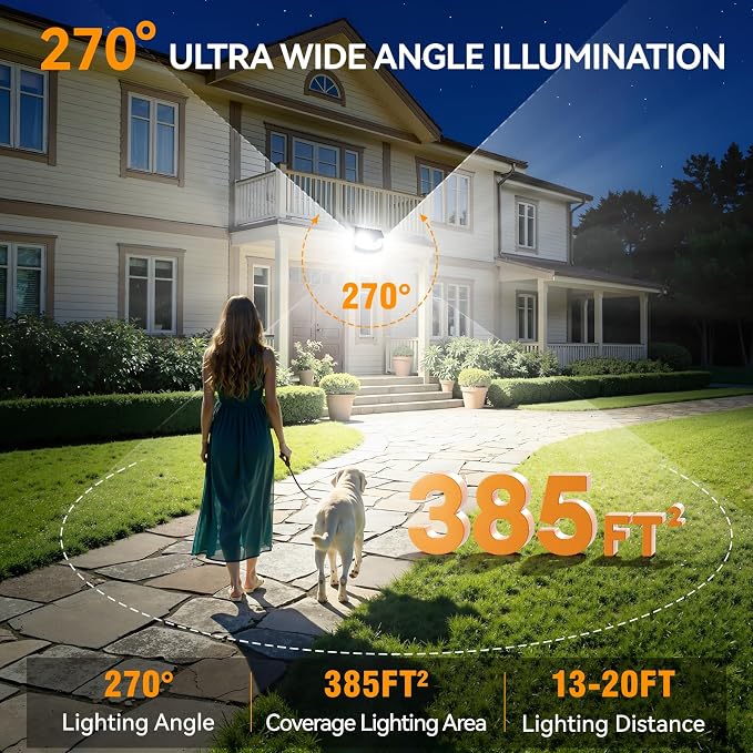152LED Solar Motion Light Outdoor, 850LM Super Bright 3-Mode Motion Sensor Light, IP65 Waterproof, 270° Wide-Angle Security Light, Solar Powered Flood Lamp for Garden, Wall, Fence, and Garage (4 Pack)