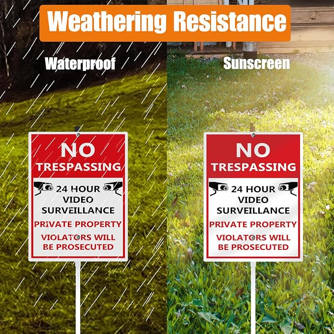 No Trespassing Private Property Sign Yard Sign With Stakes Video Surveillance Reflective Aluminum Yard Signs Rust Free For Lawn Garden Neighborhood (8x12) IN