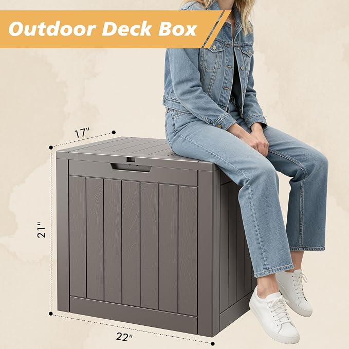 Fancyango 32 Gallon Outdoor Deck Box Waterproof, 2 Packs Storage Box for Patio, Resin Storage Bench Lockable for Garden Tools, Package Delivery, Grey