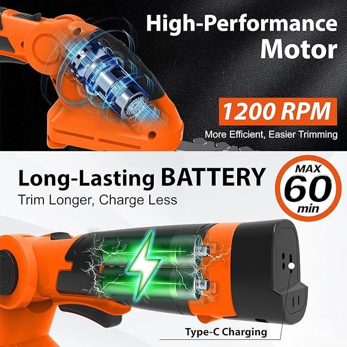 Grasstigon 7.2V Hedge Trimmer Cordless, 2 in 1 Grass Shear Handheld, Electric Bush Trimmer, Lightweight Rechargeable Shrub Trimmer for Garden Yard Lawn (Orange)