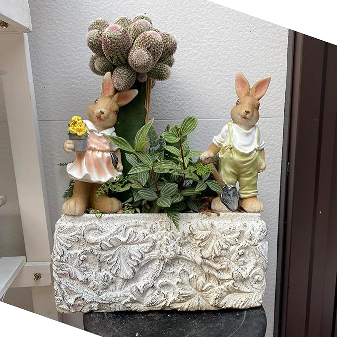 Bunny Outdoor Statues, Garden Bunnies Outdoor Decor Resin Adorable Bunny Statue for Garden Patio Yard Lucky Rabbit Statue Grandma Mom Women Dad Gifts,8.1 inch (2 Pack)