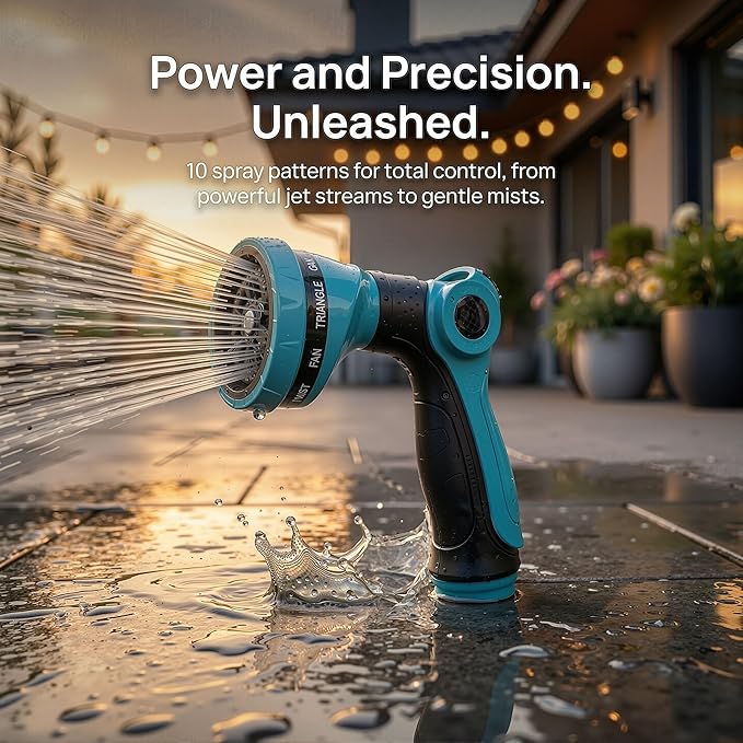 Garden Hose Nozzle Sprayer-This High Heavy-Duty Spray Nozzle Offer 10 Watering Patterns for Watering Plants,Lawns &Gardens,Washing Cars,Household Cleaning and Showering Pets (Blue-dark)