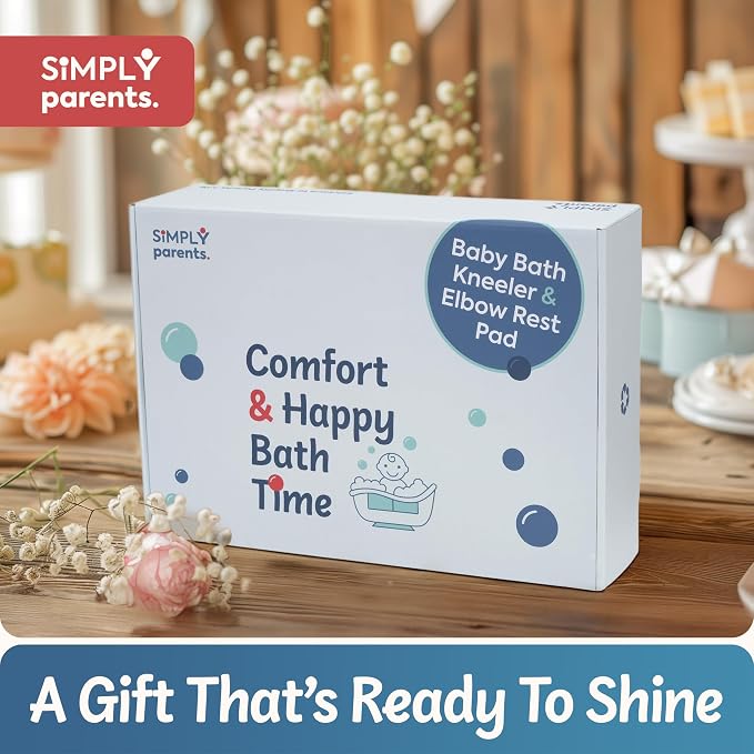 Baby Bath Kneeler and Elbow Rest Pad Set - Quick-Dry, Non-Slip Kneeling Pad for Bathing Toddler, Toy Organizer Pockets, Gift Box, Accessories for Tub, Gray