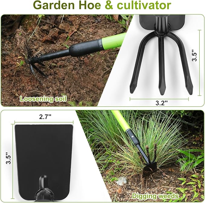 Garden Hoe for Women & Seniors, Lightweight Telescoping Dual Head Weeder with Adjustable Handle, Rust Resistant for Raised Beds, Flower Pots & Container Gardening - Easy to Use, Back-Friendly