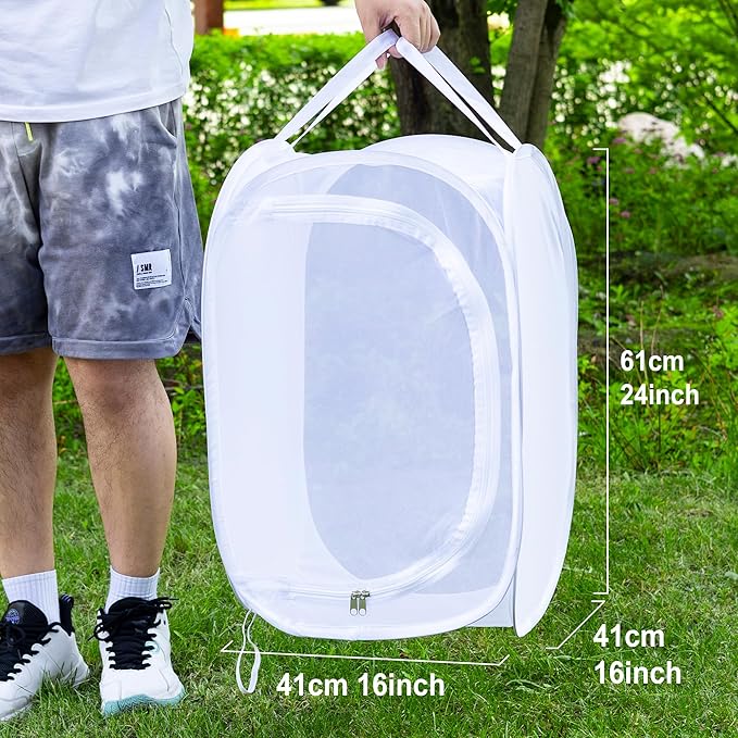 Pop-up Insect and Butterfly Habitat Cage Terrarium Clear Mesh Enclosure - 16" x 16" x 24"