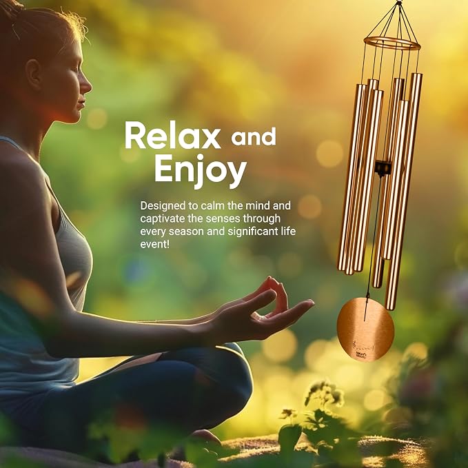 Nature’s Melody Aureole Tunes Wind Chimes – Outdoor Windchime with 6 Tubes, 100% Rustproof Aluminum, Powder Finish & S Hook Hanger for Sympathy, Memorial Gift or Zen Garden (Bronze, 28")