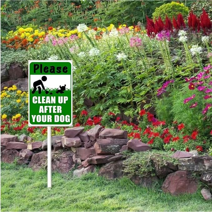 Clean Up After Your Pet Yard Sign with DOG Graphic,Aluminum Lawn Signs Rust Free Garden Signs (8x12in)