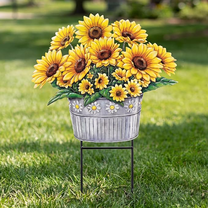 Amyhill Summer Sunflower Outdoor Decoration Metal Garden Stakes 23 Inch Sunflower Welcome Yard Sign Decoration Summer Decorative Garden Stake for Home Outside Lawn Patio Walkway Backyard Porch Decor