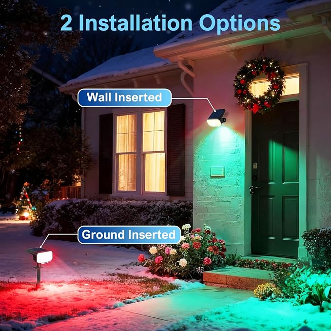JEJOT Color Changing Solar Spot Lights Outdoor Waterproof IP65,8 Lighting Modes Multicolor RGB Christmas Spotlight for Porches Yard Gardens Landscape Deconrations-8 Pack