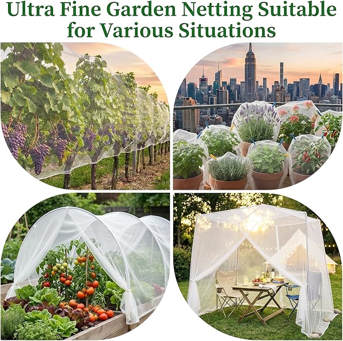 10FT x 33FT Garden Netting Ultra Fine Mesh Netting Plant Cover Insect Bird Netting for Garden Row Cover for Raised Beds/Greenhouse Vegetables Fruits Flowers Trees