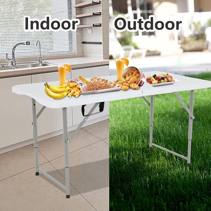 FDW 4FT Folding Table Half Portable Foldable Table Picnic Table for Office Home Camping Party (White, 4 FT)