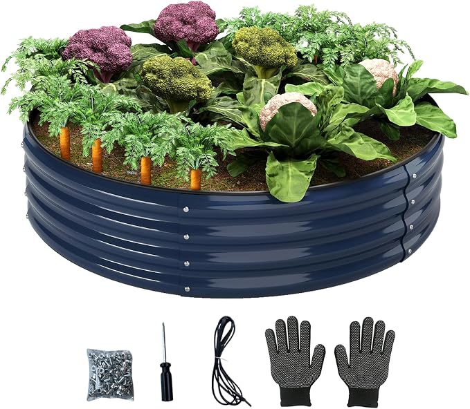 ZFHgarden Galvanized Metal Planter Round Raised Garden Bed Kit for Gardening Outdoor，2x2x1ft Grow Garden Box Raised Flower Bed，Round Galvanized Planter Outdoor Metal Fire Pit Ring