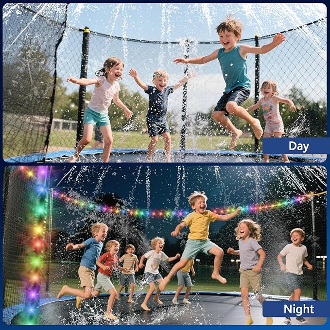 Trampoline Sprinkler with Lights - 16 Colors LED Trampoline Water Sprinkler, Remote Control Waterproof Sprinkler for Trampoline, Trampoline Water Accessories for 8-12FT