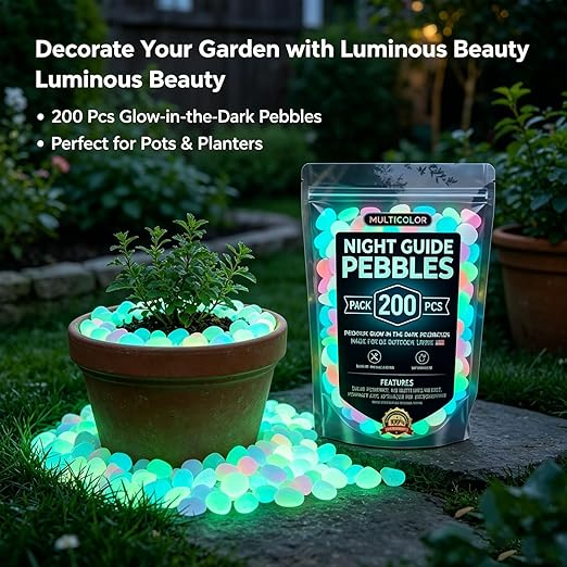Night Guide Pebbles Solar, Colorful Glow-in-The-Dark Garden Stones, Beautiful Luminous Stepping Stones Glow Rocks for Landscaping Fish Tank Aquarium Walkway Decor (200, Multicolor)