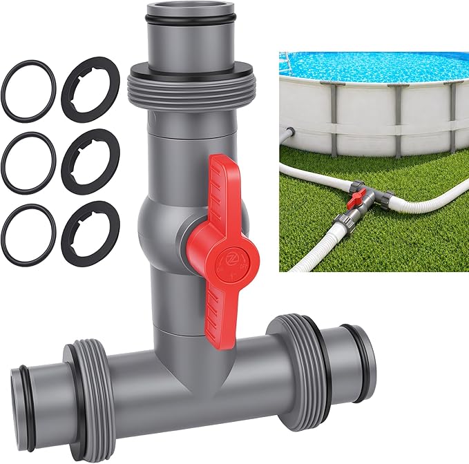 Pool Hose Connector with Valve,1.5" T-Joint Pool Hose Adapter Valve for Leak-Proof Dual Seal and Control Water Flow, Durable PP Material, Easy No-Tool Install for Above Ground Pools and Filter Pump