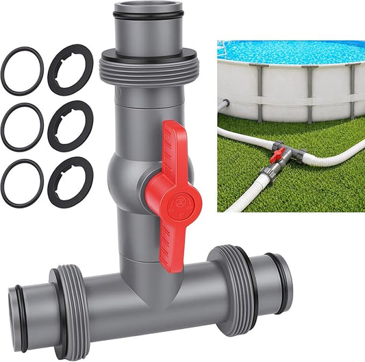 Pool Hose Connector with Valve,1.5" T-Joint Pool Hose Adapter Valve for Leak-Proof Dual Seal and Control Water Flow, Durable PP Material, Easy No-Tool Install for Above Ground Pools and Filter Pump