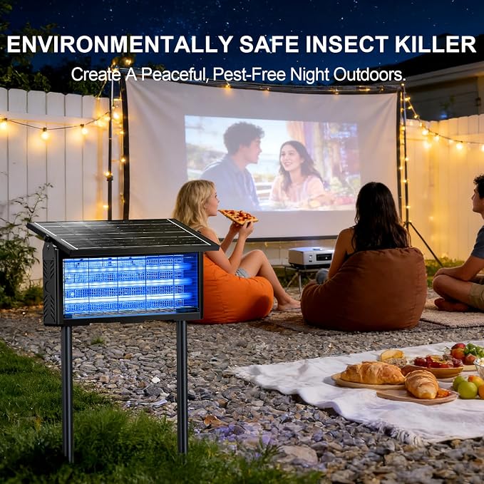 18W Solar Bug Zapper Outdoor | 9600mAh, 365–395nm UV, Dusk-Dawn Sensor, IPX5 Waterproof, 20ft Cord, Indoor & Outdoor for Home, Patio, Garden, Deck, Camping