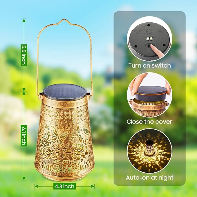 4 Pack Solar Lanterns Outdoor Waterproof Birthday Gifts for Women Mom Grandma, Hollowed-Out Metal Butterfly Hanging Solar Lantern Lights Outdoor Decor, 2 Lighting Modes for Yard, Patio